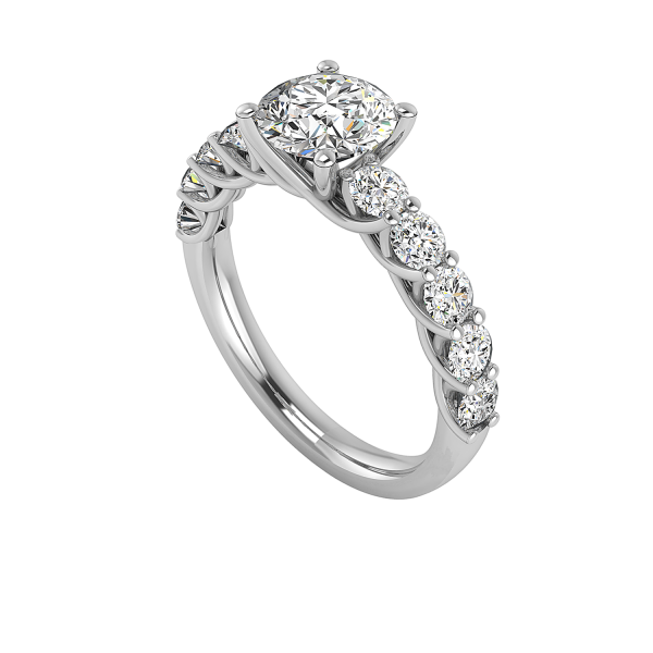 side stone engagement ring - sm0150 with 14k white gold metal and round shape diamond