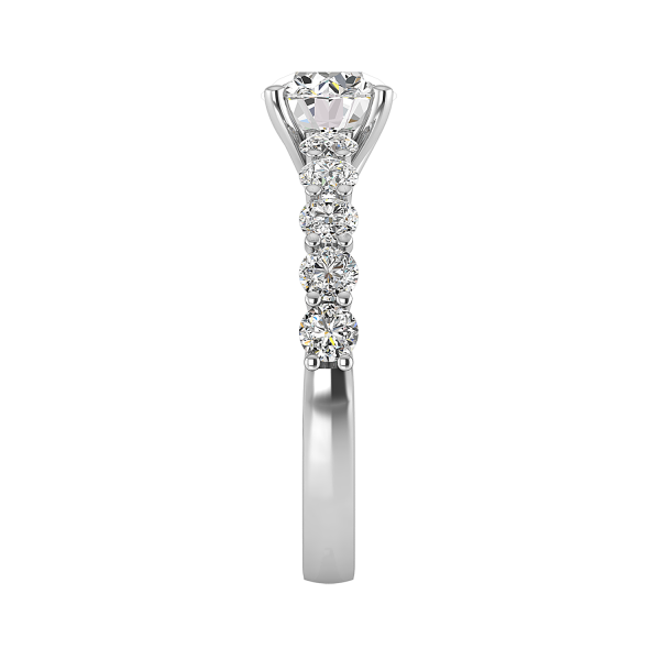 side stone engagement ring - sm0150 with 14k white gold metal and round shape diamond