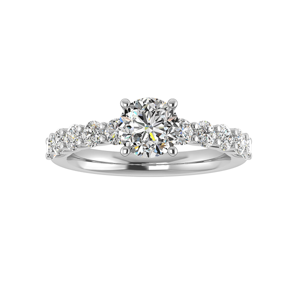 side stone engagement ring - sm0150 with 14k white gold metal and round shape diamond